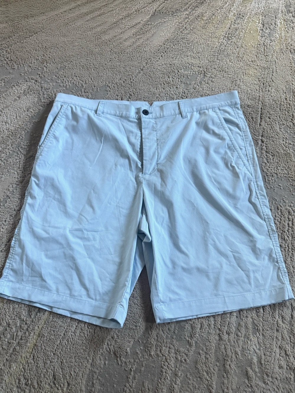 Dunning Everbest golf shorts Blue white checker print 9.5 inch inseam size 36